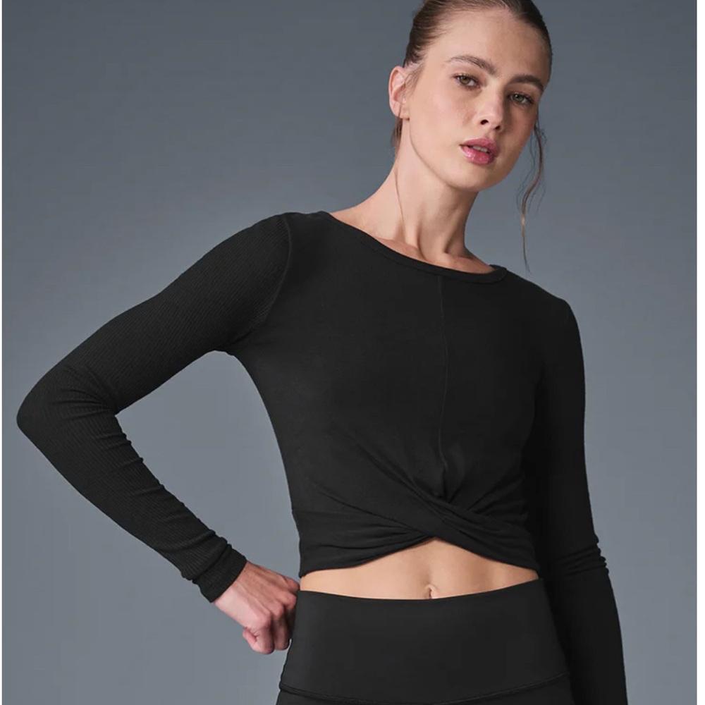 ALO Yoga Black Twist Front Bodysuit
